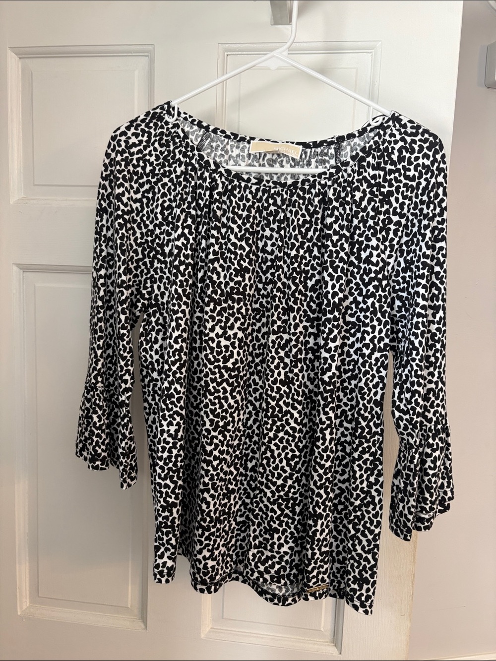 Michael Kors Black and White Printed Long Sleeve Top